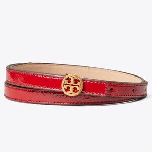 Tory Burch $198 Patent Skinny Double 'T' Belt Redstone Red Logo Buckle